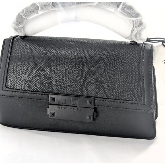 Nicole Miller Handbags - Nicole Miller Black Chain Accent Faux Leather Purse Bag